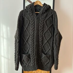 Vintage 90s Y2K handmade wool Ecuador 🇪🇨 knit hoodie cardigan sweater grandpa